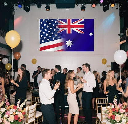 USA Australia Combination Flag 2X3FT, American Australian Flags,Both Sides Printed, Men Women Banner,Vibrant Colors, Double Stitched with 2 Brass Grommets, Bar Garden Street Decoration, GYM, Office Decor,Indoor Outdoor Use,Gifts. (US-AUS-X, 2x3ft)