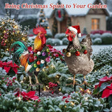 SUPVOX Christmas Rooster Chicken Yard Signs with Stakes 2pcs Metal Xmas Outdoor Yard Chicken Signs Christmas Animal Yard Sign Art Decoration for Lawn Garden Holiday Supplies