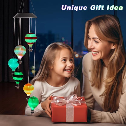 Solar Wind Chimes for Outside, Color Changing Hot Air Balloon Wind Chimes Solar Lights for Outside Garden Outdoor Patio Décor, Mother‘s Day Gifts for Mom Birthday Gifts for Women Grandma Wife Sister