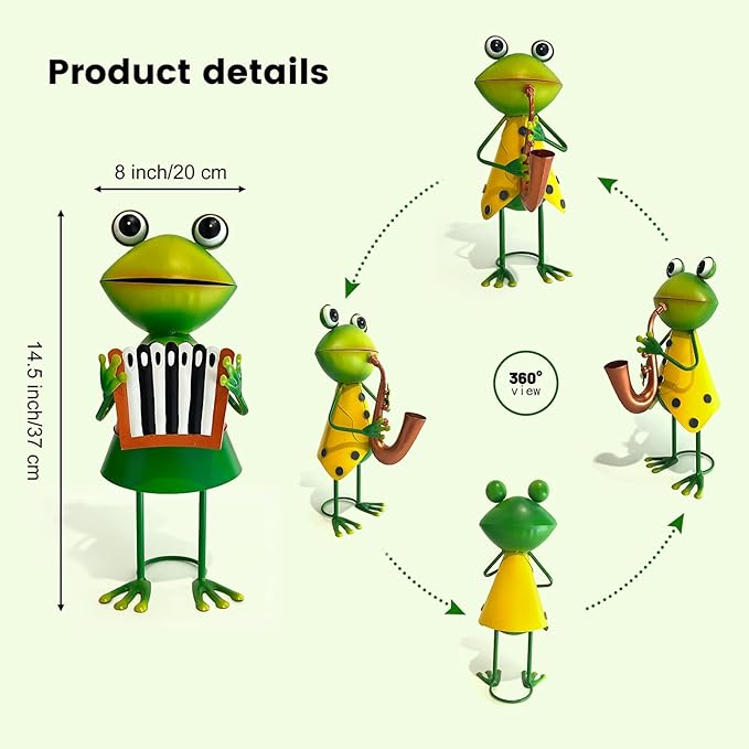 HONGLAND Metal Frog Garden Decor - Metal Frog Outdoor Statue -Funny Garden Frog Decorations - 3D Frog Figurine - Holiday Housewarming Gifts for Women Lawn Patio Yard Garden Decor