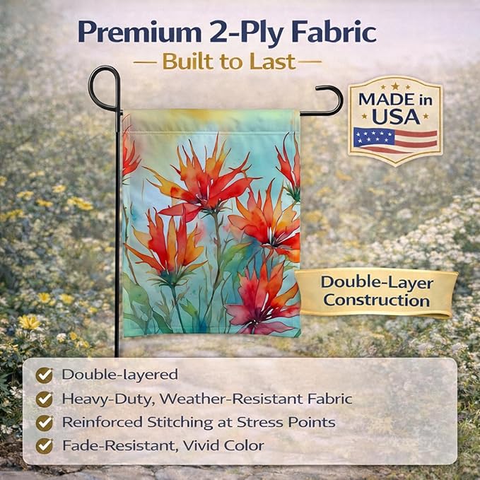 Caroline's Treasures Wyoming Indian Paintbrush in Watercolor Garden Flag Mailbox Flag Decorative Yard Flag Banner Outside Patio Artwork Yard Flower Beds, Garden Size, Multicolor