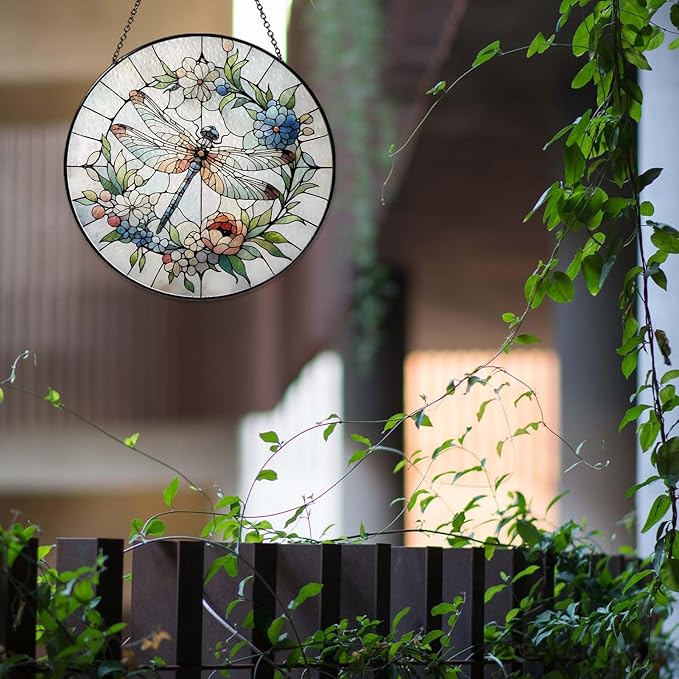 Dragonfly Sun Catcher Stained Glass Window Hanging 9.8'', Sun Catchers Indoor Window Dragonfly Gifts for Women Wall Decor Handmade SunCatcher Decoration for Garden Home Housewarming Gifts