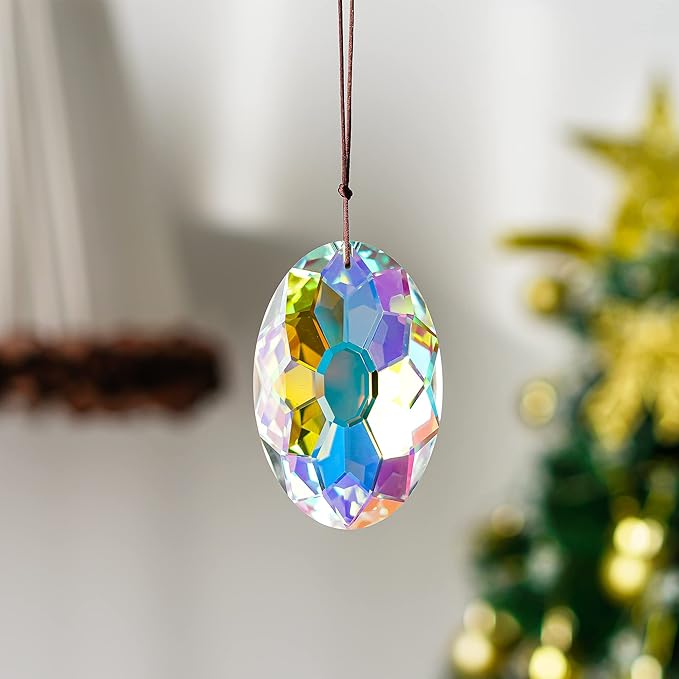 AB Coating Hanging Window Crystal Prism Suncatcher Rainbow Maker Glass Hanging Pendant Ornaments for Home Garden Ornament for Christmas Tree (89mm,3.5inch)