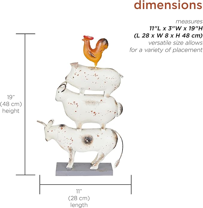 Alpine Corporation MBG188HH Metal Stacked Farm Animals Decor, Outdoor Statue for Patio, Lawn & Garden, 19" H, Multicolor