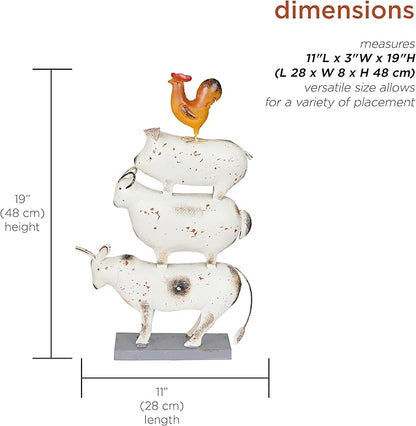 Alpine Corporation MBG188HH Metal Stacked Farm Animals Decor, Outdoor Statue for Patio, Lawn & Garden, 19" H, Multicolor