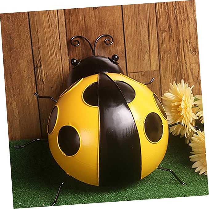 Kisangel 3pcs Iron Art Ladybug Ornaments for Garden Realistic Simulated Decorations Nature Guys