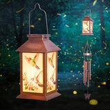 Hummingbird Solar Lighten Wind Chime with Lantern Design - Outdoor Decorative Wind Bells for Garden, Porch, Balcony - Relaxing Nature Sounds- Gifts for mom，Friend，Sister，Grandma