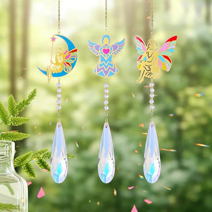 Crystal Sun Catcher Angel Rainbow Maker Hanging Suncatchers Window Decor Christmas Ornaments for Tree Gift for Mom Women Set of 3