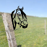 Peeping Metal Horse Wall Art - Garden Fence Decorations for Outdoor, Farmhouse Yard Art, 11.65" x 9.06" Black Horse Silhouette for Tree, Fence, or Barn (Screws Included)