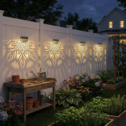 4 Pack Solar Fence Lights Outdoor Wall Lights Plastic Solar Powered Deck Step Stair Lights Mandala Theme Waterproof Fence Solar Light for Garden Post Patio Yard Decor, Gardening Gifts for Women Mom