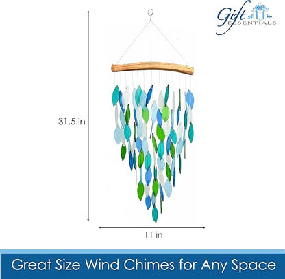Blue Handworks Deluxe Ocean Waterfall & Driftwood Chime, Sandblasted Glass and Found Wood Handcrafted Wind Chime