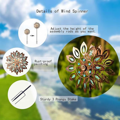 70in Outdoor Wind Spinner, 360° Wind Sculpture Spinner with Metal Stake, Yard Art Decor for Patio, Lawn & Garden