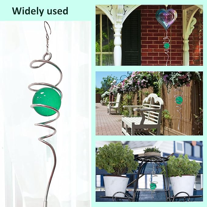 Aoedelyart Wind Spinner Tail Gazing Ball Spiral Decorative Wind Spinners Sun Catcher 11inch Tail and 2 inch Glass Orb. Indoor Outdoor Garden Decoration Wind Spinner Stabilizer -13 inch Height (Green)