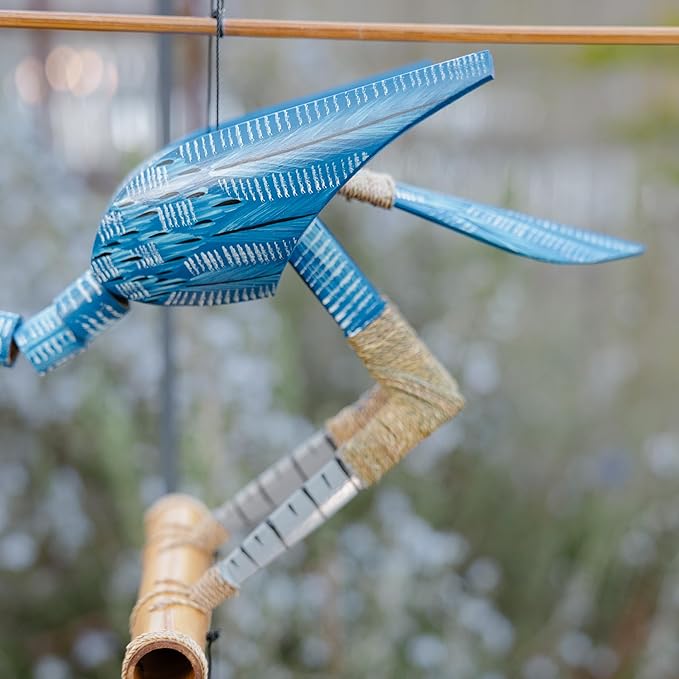 Cohasset Gifts Bamboo Wind Chimes | Natural Soothing Melodic Tones | Wood Outdoor Home Decor for Patio or Garden | Thoughtful Gift or Hang on Your Own Deck| #147B “Happy” Bobbing Head Bird Wind Chime
