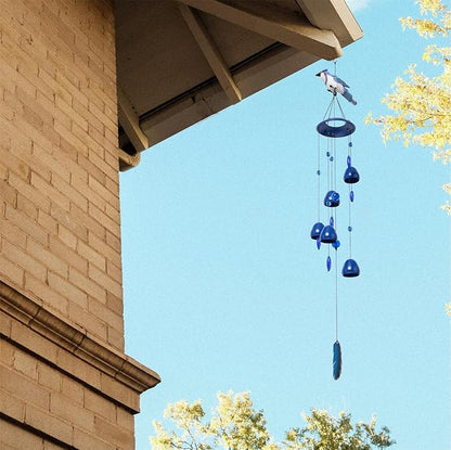 Blue Jay Bird Wind Chimes with Bells, Large Unique Birds Chimes for Garden Backyard Church Hanging Decor, 40"