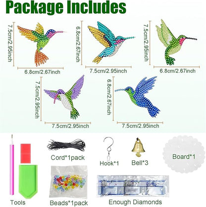 JeCuiK Hummingbird Diamond Painting Wind Chimes Double Side DIY Diamond Art Kits for Adults Diamond Painting Kits Wind Chimes 3D Diamond Art Suncatchers Hanging Ornament Crafts for Garden Decor