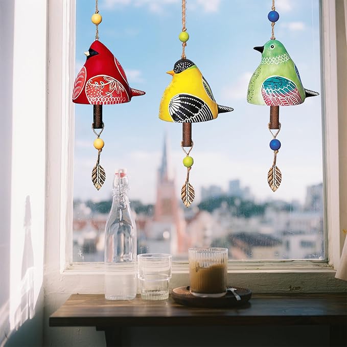 Ceramic Wind Chimes, Loud Rustic Wind Chime with Bronze Bells and Wooden Core for Patio, Porch, Garden, Backyard