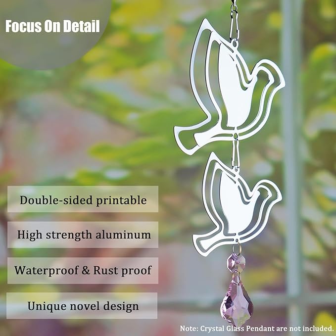 12 Pack 3inch/4inch Sublimation Wind Spinner Blanks 3D Aluminum Metal Wind Sculpture Kinetic Spinners for Yard and Garden Indoor Art Sublimation Christmas Ornament Hanging Decoration (Dove)