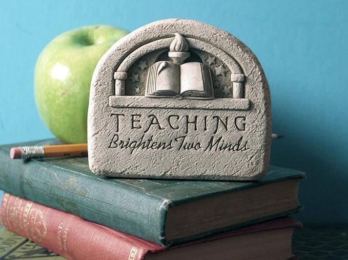 Carruth Studio Teacher Appreciation Gift - Teaching Brightens Two Minds Plaque, Teacher Stone Wall Plaque Garden Statue Figurine, Original Sculpture Handcrafted in Stone, Artisan Made