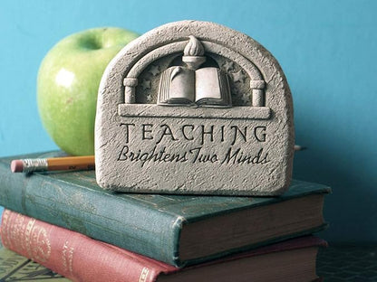 Carruth Studio Teacher Appreciation Gift - Teaching Brightens Two Minds Plaque, Teacher Stone Wall Plaque Garden Statue Figurine, Original Sculpture Handcrafted in Stone, Artisan Made