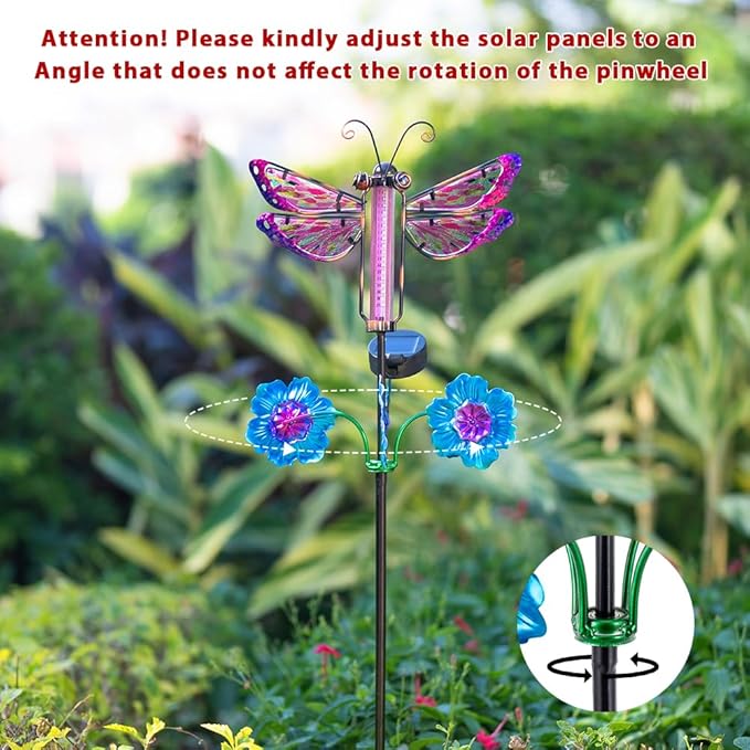 Solar Lights Outdoor Waterproof, 2 Pack Dragonfly Garden Lights, Decorative Landscape Lighting Solar Powered Small Pinwheels for Yard and Garden