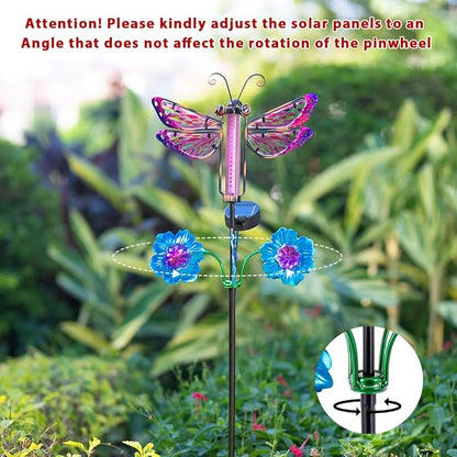 Solar Lights Outdoor Waterproof, 2 Pack Dragonfly Garden Lights, Decorative Landscape Lighting Solar Powered Small Pinwheels for Yard and Garden
