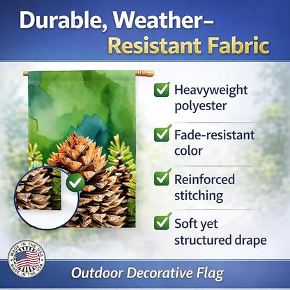 Caroline's Treasures Maine White Pine Cone and Tassels in Watercolor House Flag Large Porch Sleeve Pole Decorative Outside Yard Banner Artwork Wall Hanging, Polyester, House Size, Multicolor