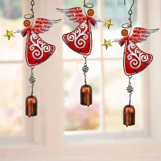 MrMrKura Metal Angel Wind Chime Hanging Decoration Ornament Bells Decorative Hanging Bells, Gifts for Home Garden Decor Crafts (Red)