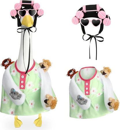 Porch Goose Statue Outfits Set Porch Goose Clothes with Wide Hat Costumes for 23" Plastic Statue Patio Yard Garden Lawn Outdoor Decoration(Bright,Animal Plush)