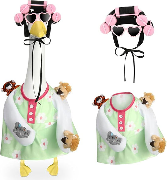 Porch Goose Statue Outfits Set Porch Goose Clothes with Wide Hat Costumes for 23" Plastic Statue Patio Yard Garden Lawn Outdoor Decoration(Bright,Animal Plush)