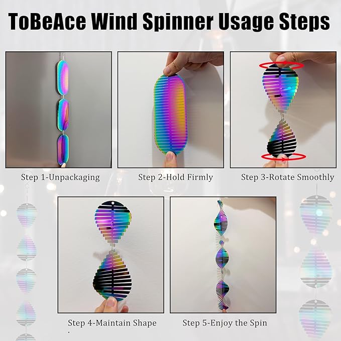 Wind Spinners Outdoor Garden Decor, Metal 3D Reflective Wind Spinner Stainless Steel Hanging Ornament for Outside Patio Garden Yard Porch Decorations, Gifts for Women Men, Colorful