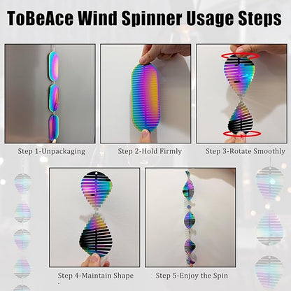 Wind Spinners Outdoor Garden Decor, Metal 3D Reflective Wind Spinner Stainless Steel Hanging Ornament for Outside Patio Garden Yard Porch Decorations, Gifts for Women Men, Colorful