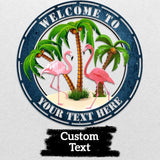 MeMate Flamingo Patio Sign Outdoor Decor, Personalized Metal Sign for Backyard, Custom Name Signs for Garden Porch, Deck, Large Metal Sign for Outside, Housewarming Gifts for Family Friends