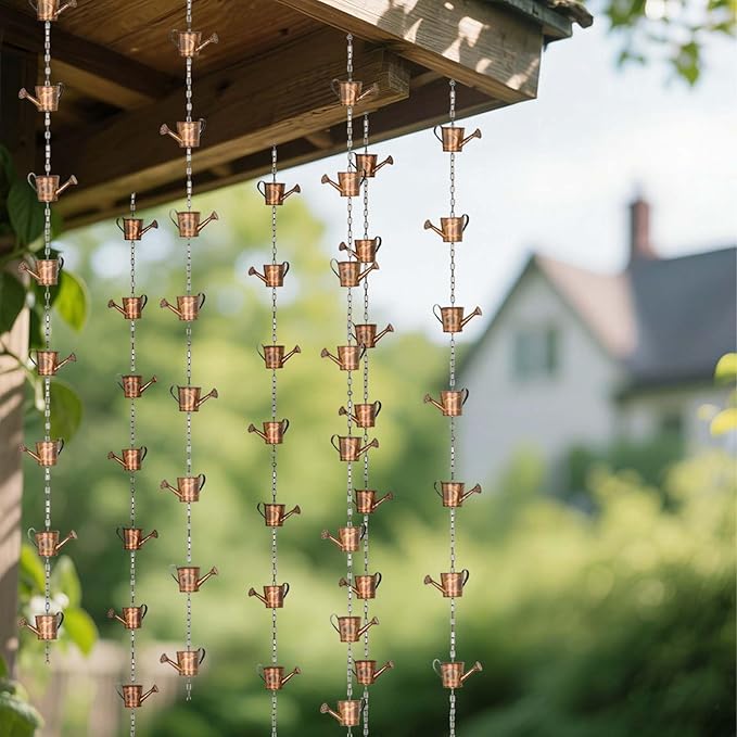 Faux Copper Watering Can Rain Chain for Gutters and Downspouts Decorative Hanging Metal Rain Catcher Chain, Rustic Farmhouse Patio, Pergola & Backyard Decor