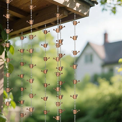 Faux Copper Watering Can Rain Chain for Gutters and Downspouts Decorative Hanging Metal Rain Catcher Chain, Rustic Farmhouse Patio, Pergola & Backyard Decor