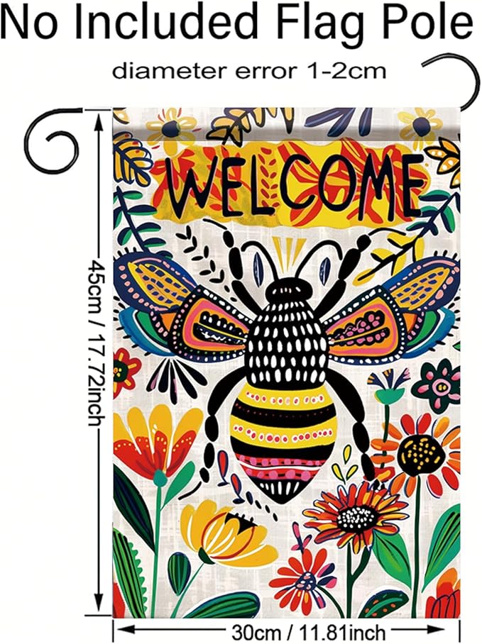 Startlit Patio Welcome Spring Summer Garden Flag 12x18 Double Sided Small Summer Bee Garden Yard Flags Outside Outdoor Seasonal Porch Lawn Decoration