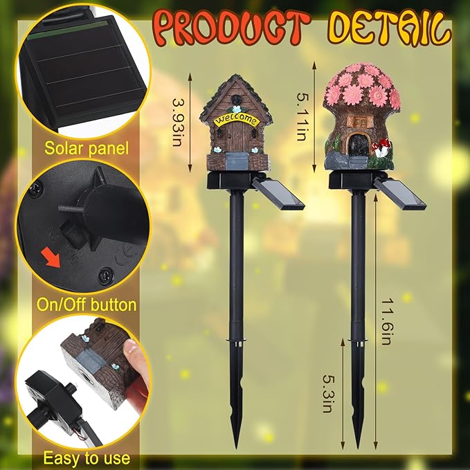 Rossesay 2 Pack Mushroom Fairy House Solar Light Spring Outdoor Garden Home Statue LED Light Fairy Lights for Outside Spring Garden Lawn Walkway Patio Yard Backyard Plant Decoration