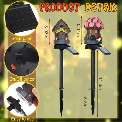 Rossesay 2 Pack Mushroom Fairy House Solar Light Spring Outdoor Garden Home Statue LED Light Fairy Lights for Outside Spring Garden Lawn Walkway Patio Yard Backyard Plant Decoration