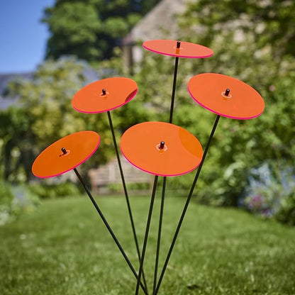 Sun Discs Set of 5 Sun Catcher Garden Decor Large Glowing Ornamental Garden Stakes 75cm, 29.5 inch high Outdoor Yard Gift for Gardeners, Colour:Fluorescent Red