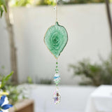 Hanging Crystal Suncatcher, Sun Catchers Indoor Window, Leaf-Shaped Crystal Hanging Ornament, Hanging Crystals for Decoration, Birthday Gift (Green)