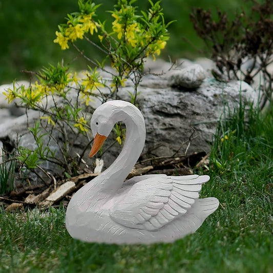 White Swan Statue Garden Ornament - Resin Figurine Sculpture for Yard Decoration, 7.3" Height - Elegant Swan Design for Landscaping Art & Crafts.
