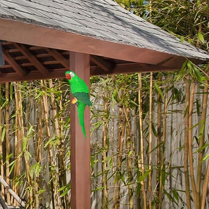 Parrot Decor Outdoor Tiki Bar Decorations for Outside Patio, Large Realistic Parrot Statue for Pool Garden Yard Lawn, Lifelike Hawaiian Tropical Bird Sculpture for Plam Tree Decor(Green)