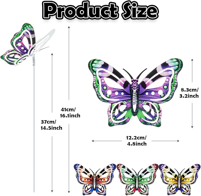 4Pcs Butterfly Garden Stakes Decor, Colorful Butterflies Decorations, Metal Yard Art for Outdoor Lawn Porch Pathway Yard Patio Plant Pot Ornaments (Butterfly- A)