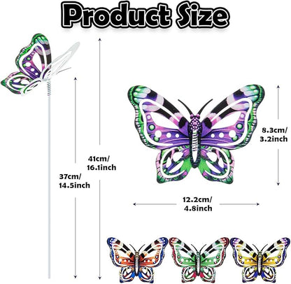 4Pcs Butterfly Garden Stakes Decor, Colorful Butterflies Decorations, Metal Yard Art for Outdoor Lawn Porch Pathway Yard Patio Plant Pot Ornaments (Butterfly- A)