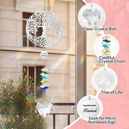 Memorial Crystals Suncatcher - Memorial Sympathy Gifts for Loss of Loved One - Unique Rainbow Maker in Memory of Mom Dad Dog, Ideal Grief Bereavement Miscarriage Gift (Tree of Life-Colorful)