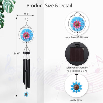 MUMTOP Solar Wind Chimes for Outside - Flower Deep Tone Wind Chimes Outdoor Unique, 41 Inch Windchimes Clearance for Garden, Patio,Yard Decor Gift