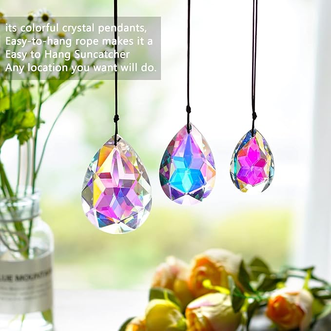 3Pcs 2/2.5/3 inch Crystal Prisms Sun Catchers Chandelier Colorful Bauhinia Ornament Pendants Rainbow Maker Suncatchers Hanging Prisms for Window Wedding Party Tree Decor