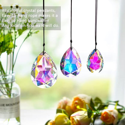 3Pcs 2/2.5/3 inch Crystal Prisms Sun Catchers Chandelier Colorful Bauhinia Ornament Pendants Rainbow Maker Suncatchers Hanging Prisms for Window Wedding Party Tree Decor