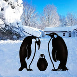 Penguin Family Stake Statue, Metal Animal Stake Decoration, Vivid Hollow Iron Garden Figurine with Hand Painted Finish for Lawn Yard Flower Bed Outdoor Use
