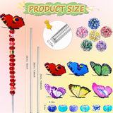 145 PCS Beaded Garden Stakes Kit, DIY Fairy Wand Garden Stake Beads Kits with Assortment Large Hole Beads 6 Colored Random Style Butterfly Tops and Threaded Rods for Outdoor Indoor Decor